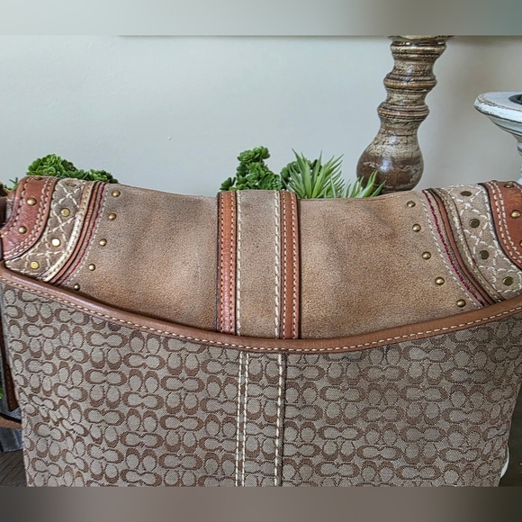 Coach SOHO 2007 Signature C Shoulder/Crossbody Brown Leather Suede Rivet Flap - Picture 8 of 16